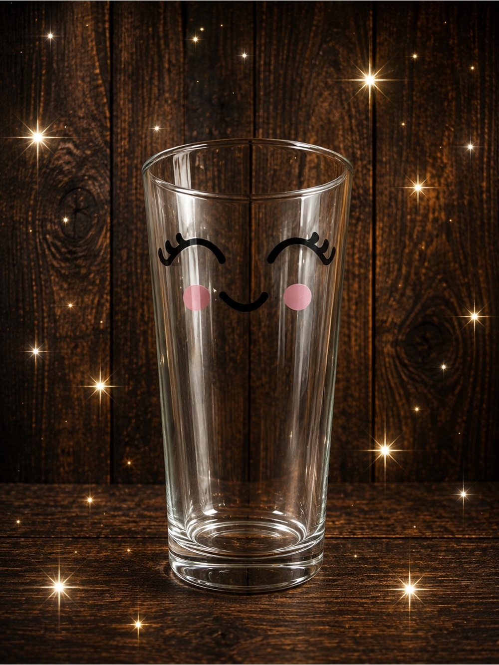 Clear Pint Glass with Smiling Face and Pink Cheeks